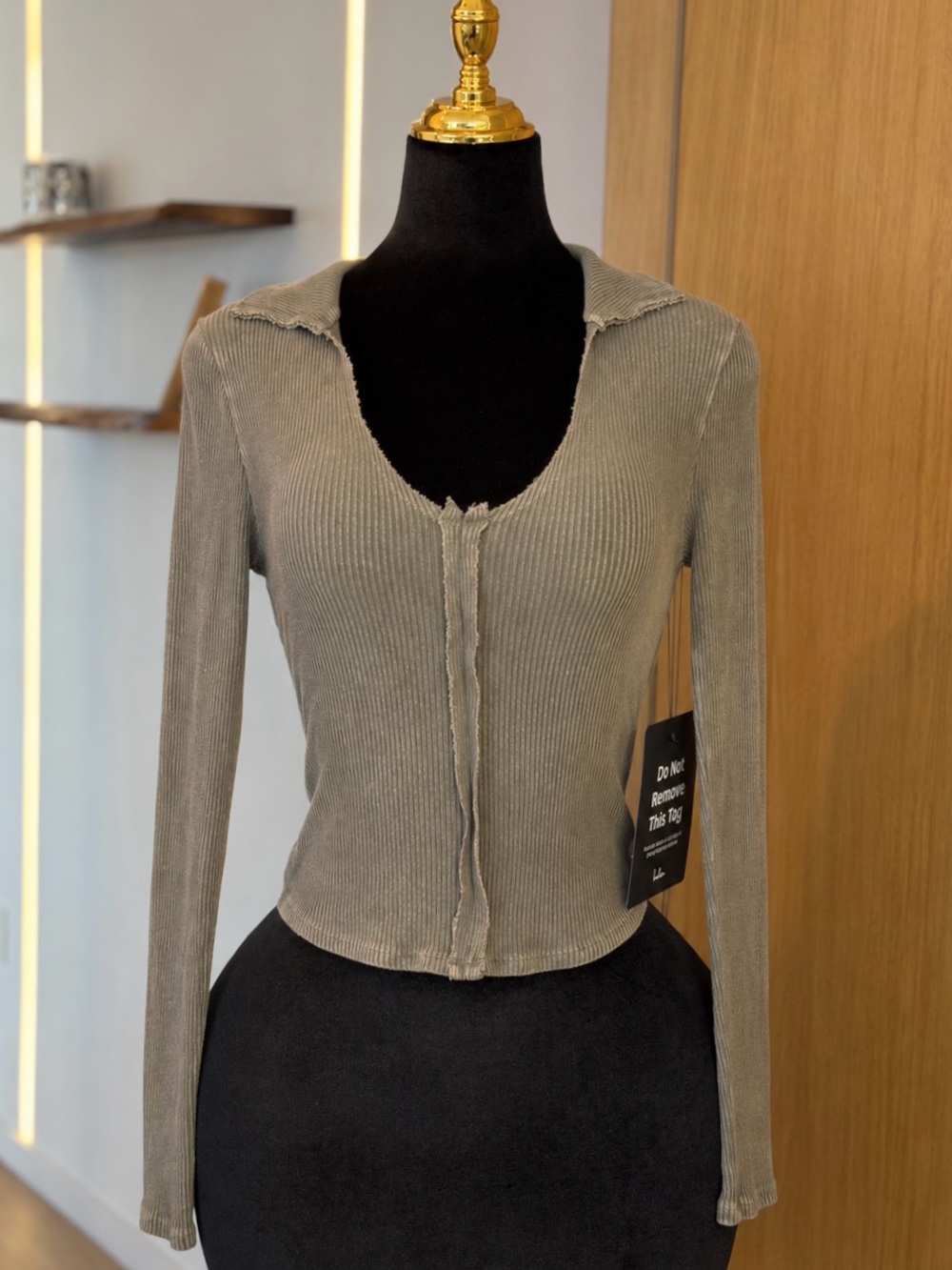 Lulus Olive Ribbed Collared Long Sleeve Top | Clean Muse